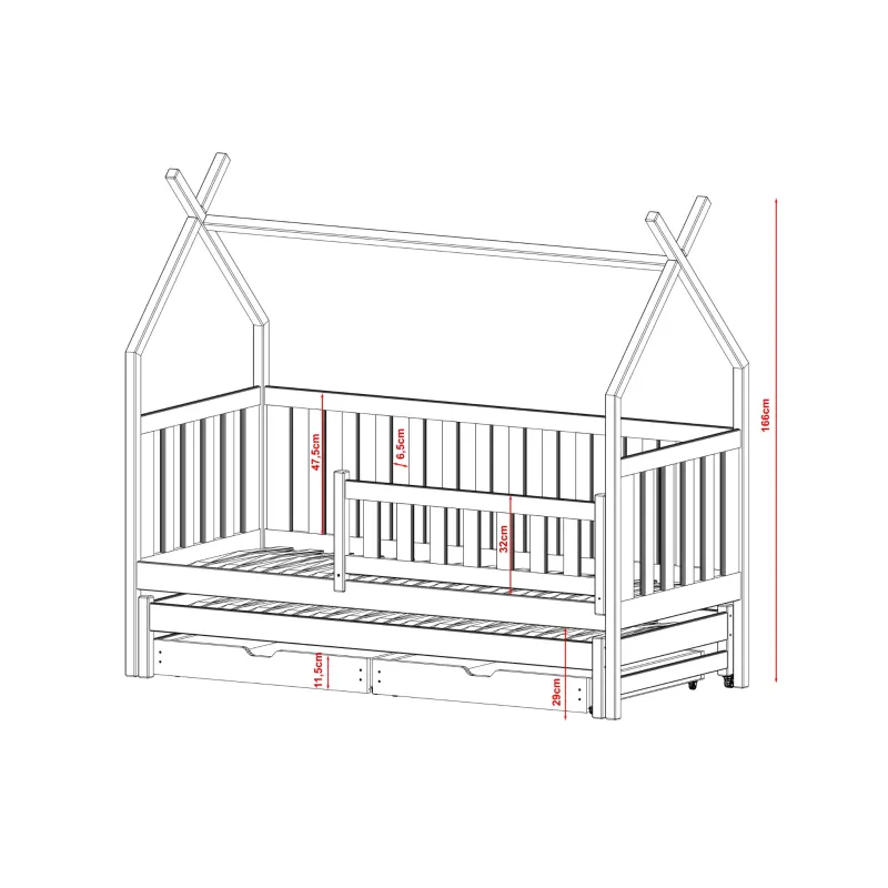 TYTUS 80x190 grey teepee bunk bed Lano Furniture