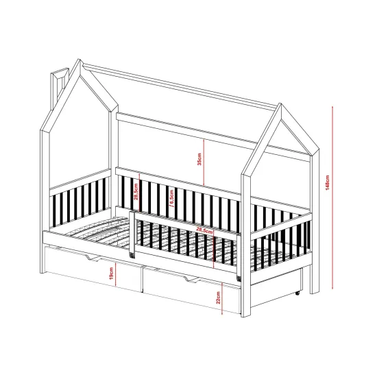 OSKAR 90x180 white childrens house bed Lano Furniture