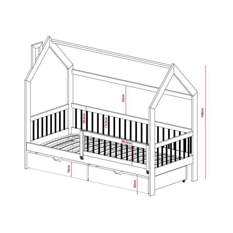 OSKAR 80x190 pine childrens house bed Lano Furniture