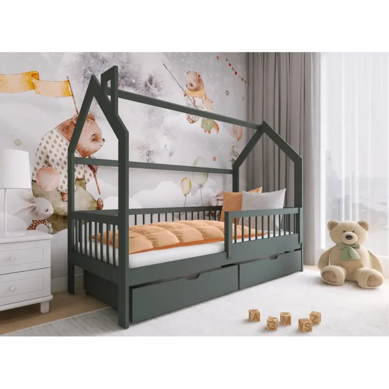 OSKAR 80x190 graphite childrens house bed Lano Furniture