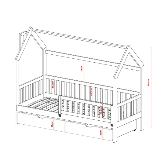 NATAN 80x190 pine childrens house bed Lano Furniture