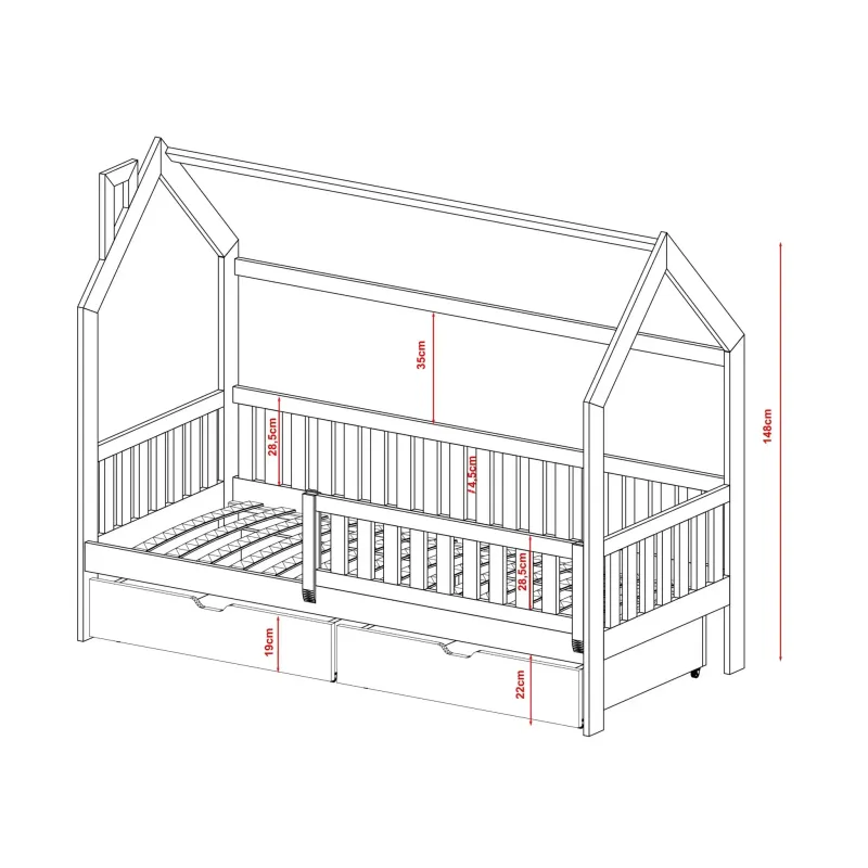 NATAN 90x180 pine childrens house bed Lano Furniture