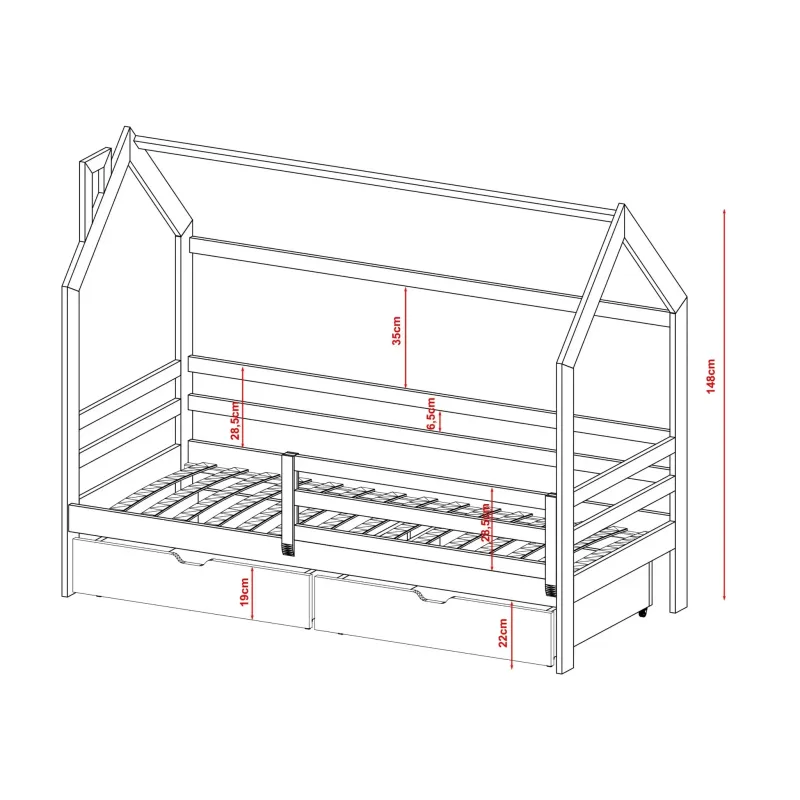 Κρεβάτι Σπιτάκι Montessori - LILA 90x180 pine