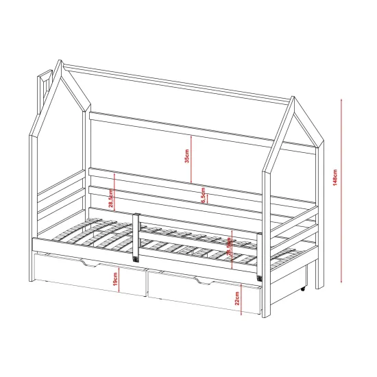 Κρεβάτι Σπιτάκι montessori LILA 70x160 graphite