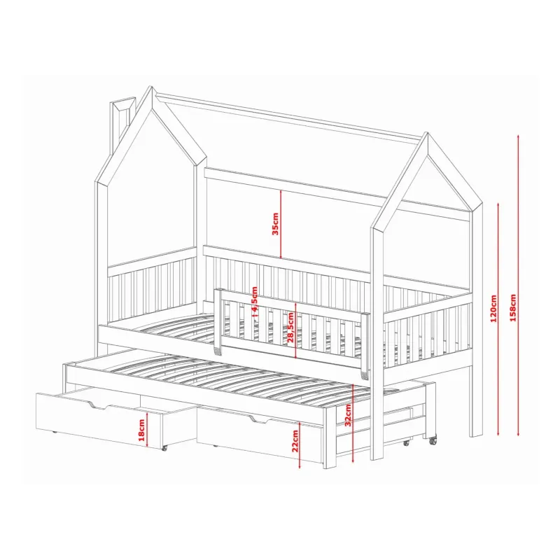 MONKEY 90x180 white childrens house bed Lano Furniture