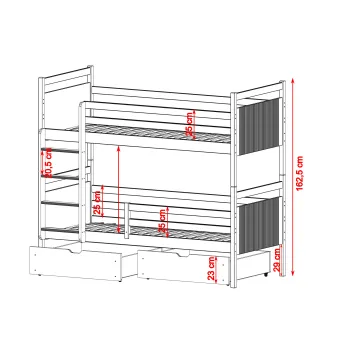 MODERNO 90x200 graphite youth bunk bed Lano Furniture