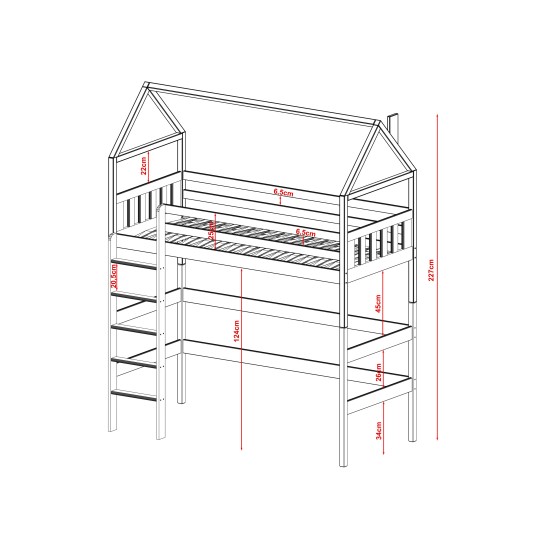 GLORIA 80x180 graphite loft bed Lano Furniture