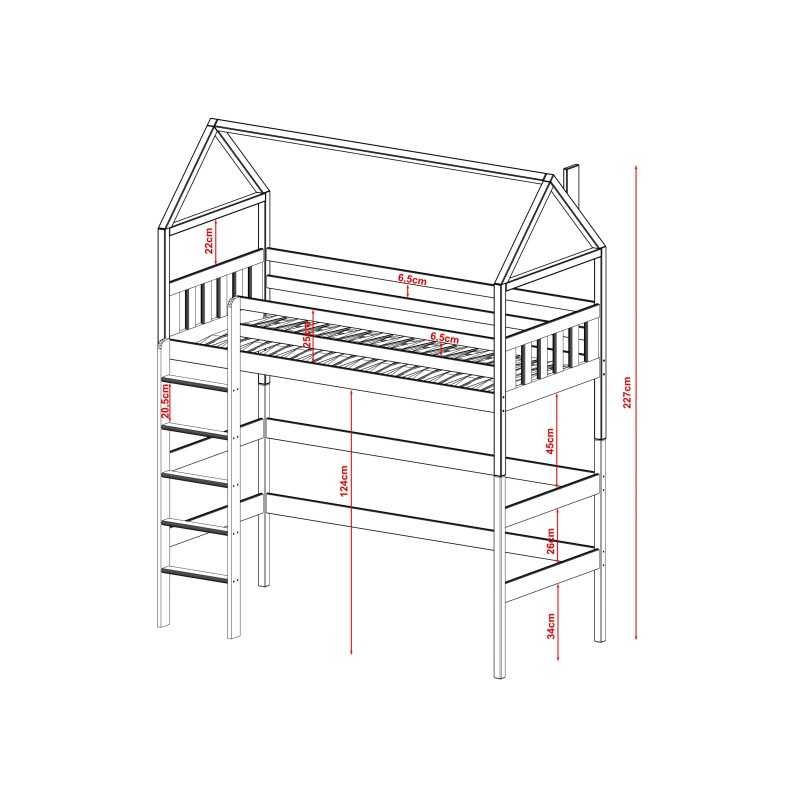 GLORIA 80x200 grey loft bed Lano Furniture