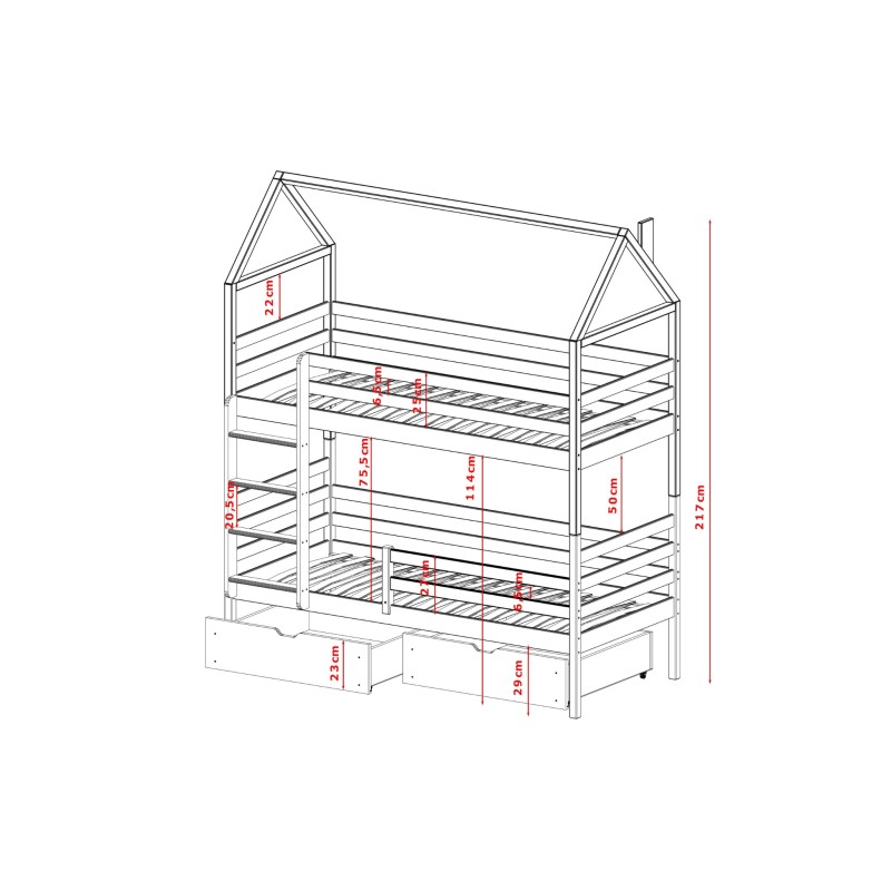 ALEX 80x180 graphite bunk bed Lano Furniture