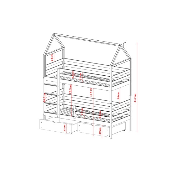 ALEX 90x190 graphite bunk bed Lano Furniture