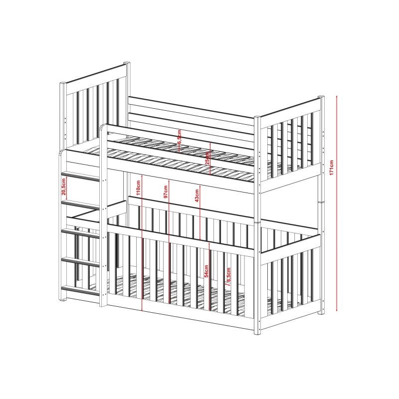 CRIS 80x180 graphite bunk bed Lano Furniture