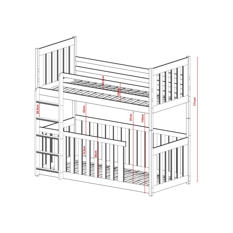 CRIS 80x200 graphite bunk bed Lano Furniture