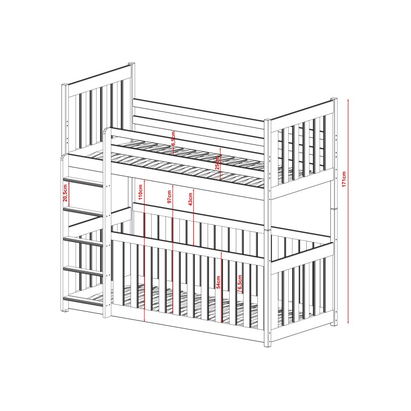 CRIS 90x200 grey bunk bed Lano Furniture