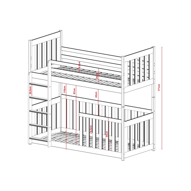 CRIS 80x200 pine bunk bed Lano Furniture