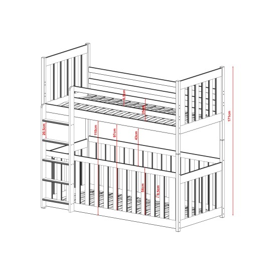 CRIS 80x200 pine bunk bed Lano Furniture