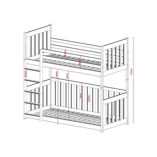 CRIS 80x200 pine bunk bed Lano Furniture