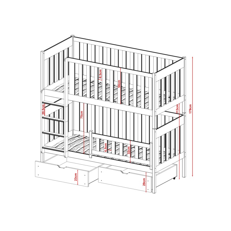 DAWID 80x180 grey bunk bed Lano Furniture