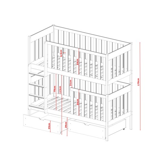DAWID 80x180 grey bunk bed Lano Furniture