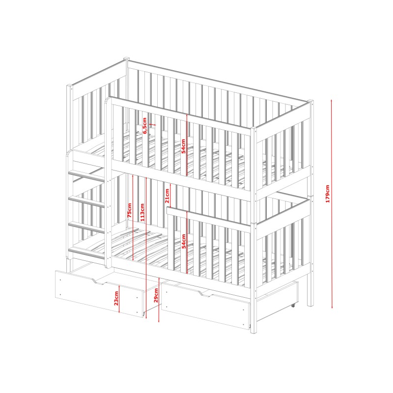 DAWID 80x180 pine bunk bed Lano Furniture