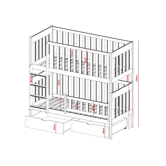 DAWID 80x200 pine bunk bed Lano Furniture