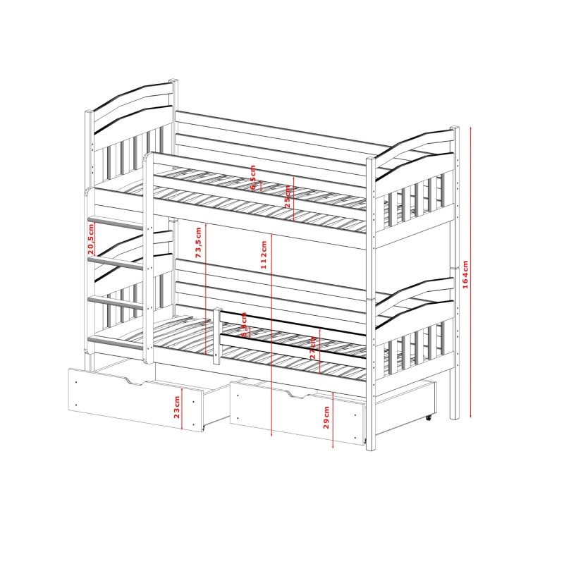 GABI 80x160 grey bunk bed Lano Furniture