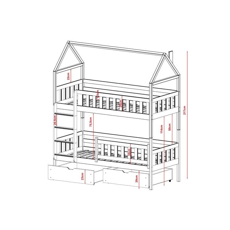 GAJA 80x200 graphite bunk bed Lano Furniture