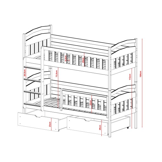 IGNAŚ 80x180 grey bunk bed Lano Furniture