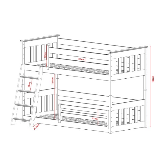 KEVIN 80x160 pine bunk bed Lano Furniture