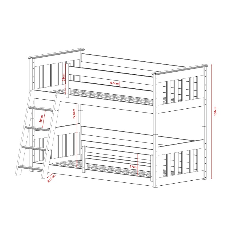 KEVIN 80x200 pine bunk bed Lano Furniture