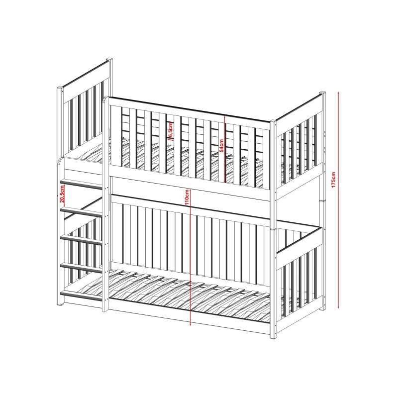 KONRAD 90x200 graphite bunk bed Lano Furniture