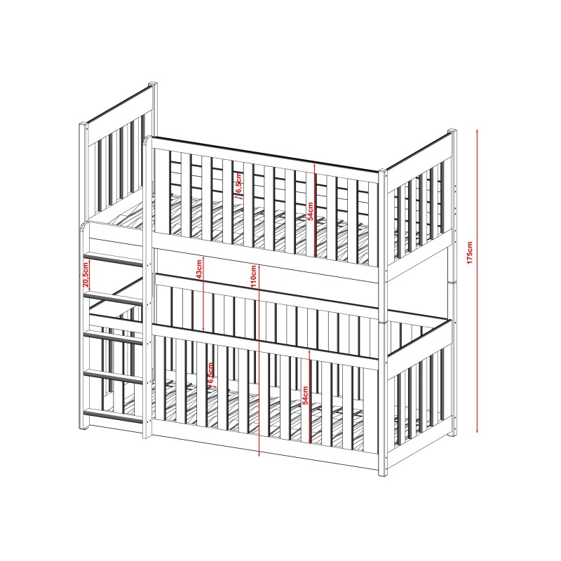 KONRAD 80x180 grey bunk bed Lano Furniture