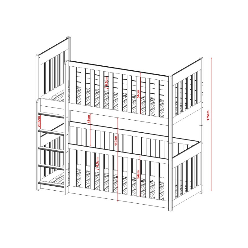 KONRAD 90x200 grey bunk bed Lano Furniture