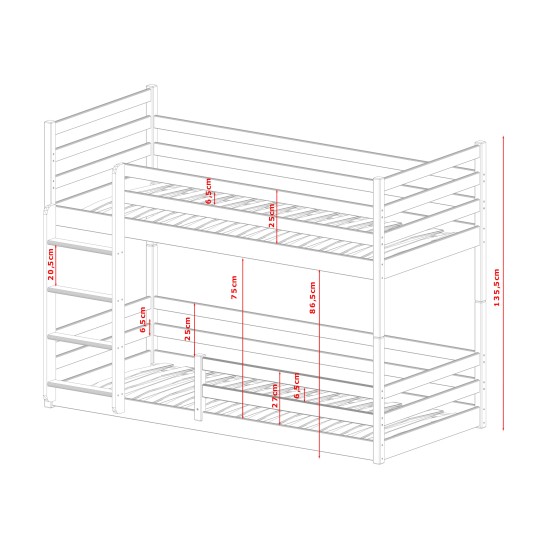 MINI 90x190 grey bunk bed Lano Furniture