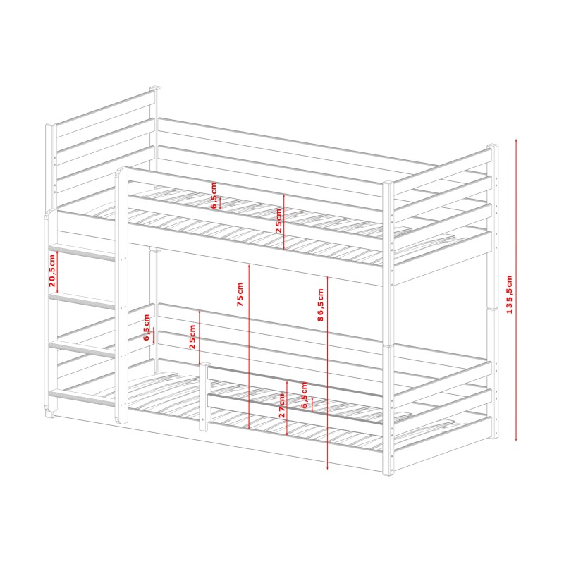 MINI 90x200 grey bunk bed Lano Furniture