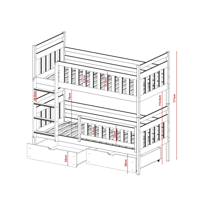 MONIKA 90x190 graphite bunk bed Lano Furniture