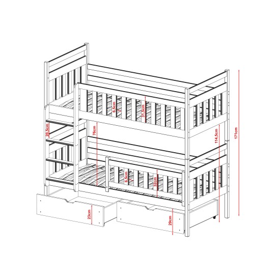 MONIKA 90x200 graphite bunk bed Lano Furniture MONIKA 90x200 graphite bunk bed Lano Furniture