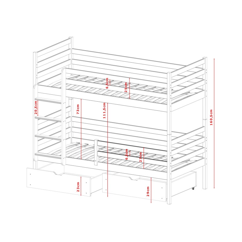 NEMO 80x200 grey bunk bed Lano Furniture