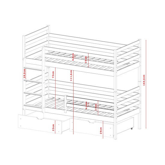 NEMO 90x190 pine bunk bed Lano Furniture
