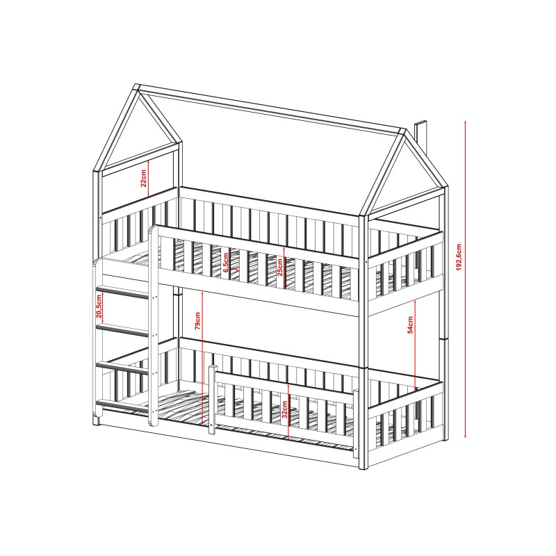 POLA 90x200 grey bunk bed Lano Furniture