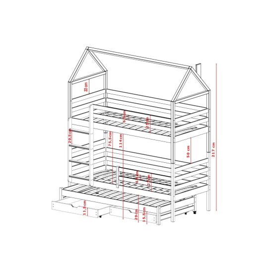 DALIA 90x190 graphite house bunk bed Lano Furniture DALIA 90x190 graphite house bunk bed Lano Furniture