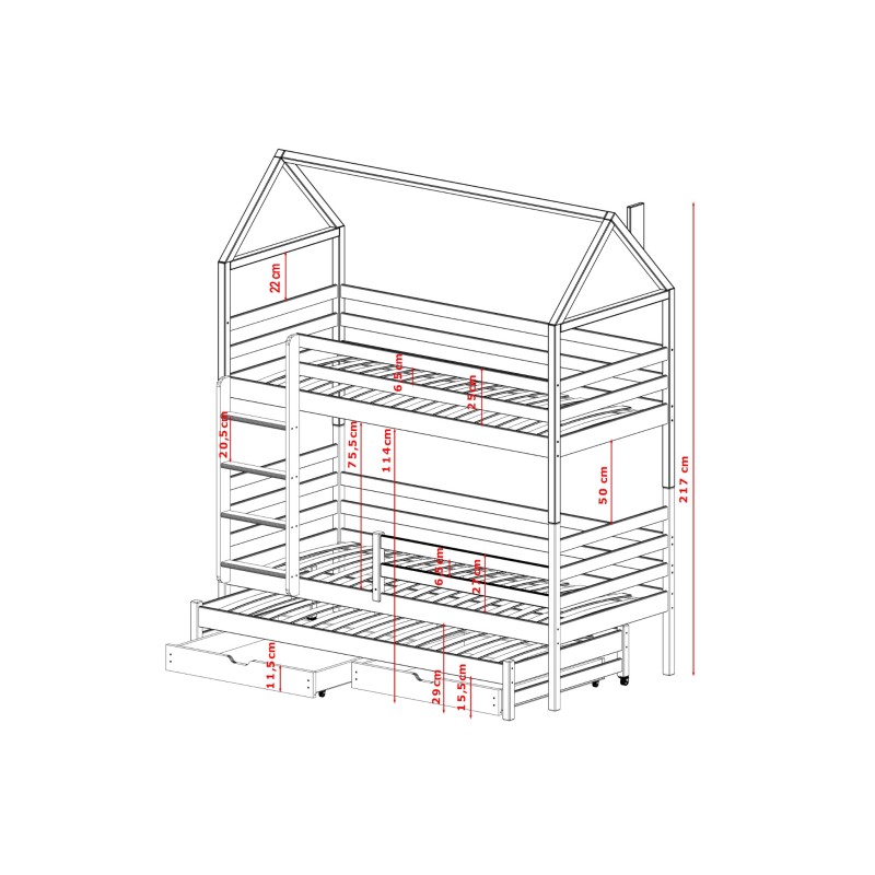 DALIA 90x200 pine house bunk bed Lano Furniture