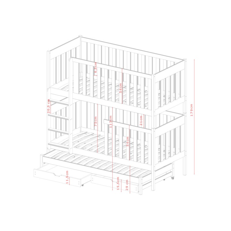 EMILKA 80x180 white bunk bed Lano Furniture