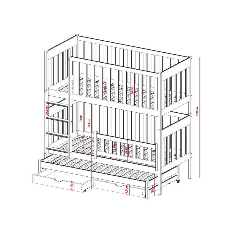 EMILKA 80x200 graphite bunk bed Lano Furniture