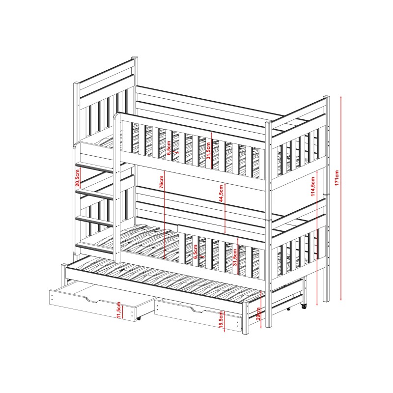 KLARA 80x200 pine bunk bed Lano Furniture