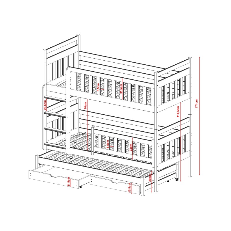KLARA 80x200 pine bunk bed Lano Furniture