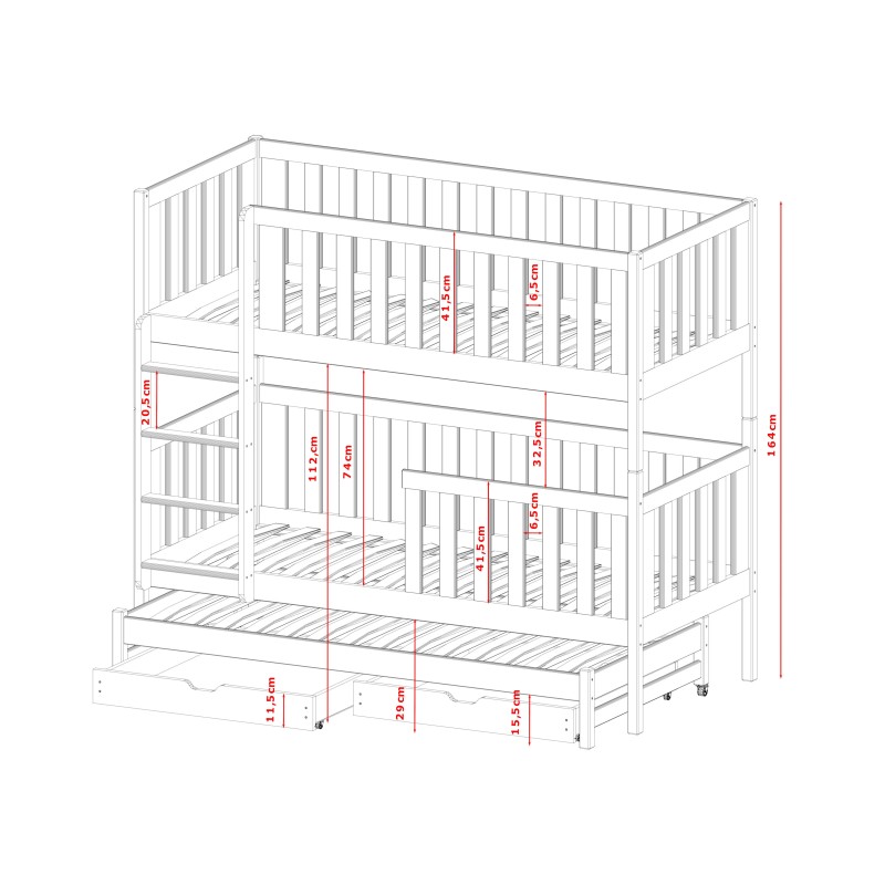 LEA 80x160 graphite bunk bed Lano Furniture