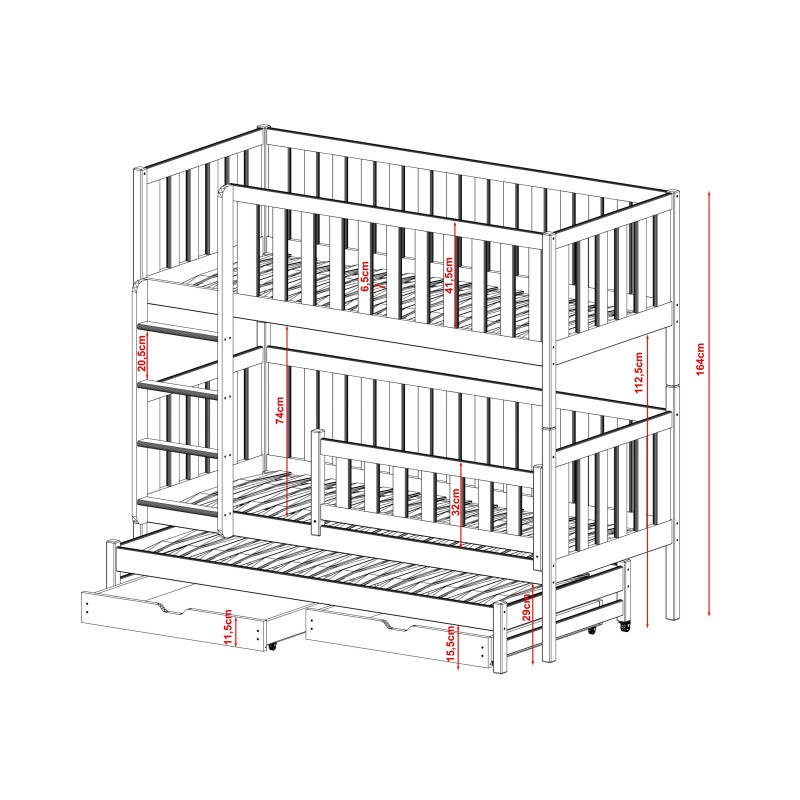LEA 80x200 graphite bunk bed Lano Furniture