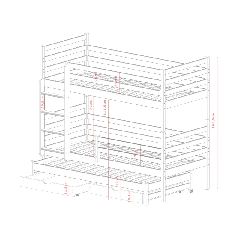 LUK 80x200 white bunk bed Lano Furniture
