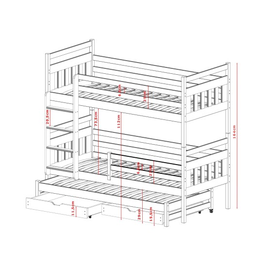 SEWERYN 80x160 pine bunk bed Lano Furniture