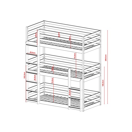 TED 80x180 grey bunk bed Lano Furniture